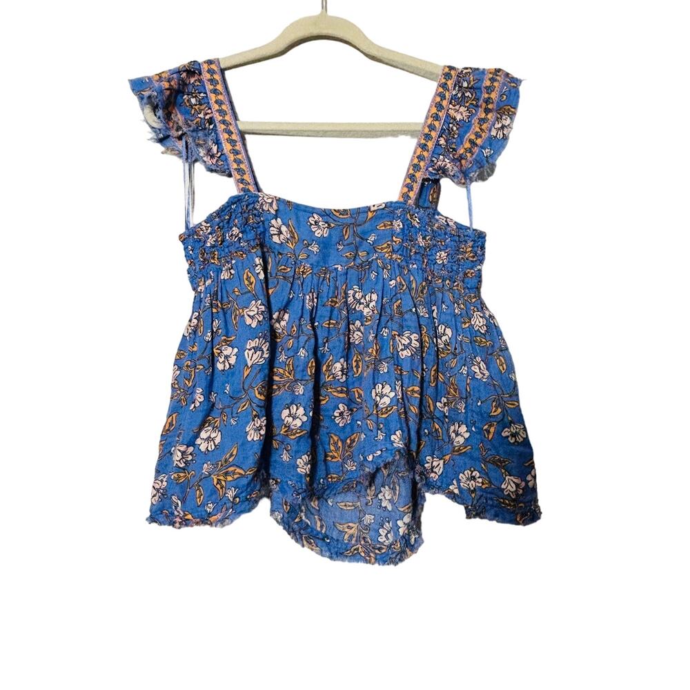 NEW Free People Nala Printed Babydoll Top Blue Oversize Ruched Top Size XS - Picture 3 of 6